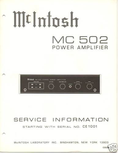 Original Service Manual McIntosh MC 502 Power Amp  