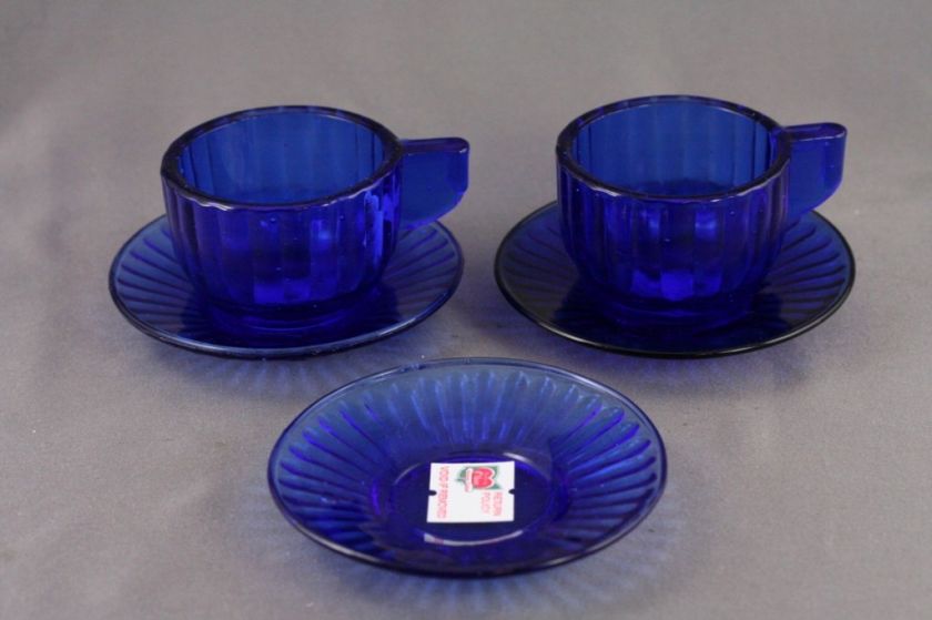 Vintage ALLEY AGATE Cobalt Blue Childs Toy Cup & Saucer  