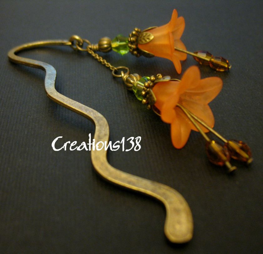 Vintage Style Lucite Flower Crystal Glass Beaded Metal Bookmark Gifts 
