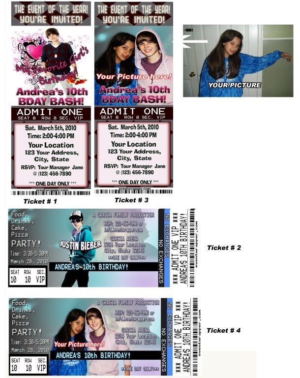   BIEBER BIRTHDAY PARTY TICKET INVITATIONS VIP PASSES AND FAVORS  