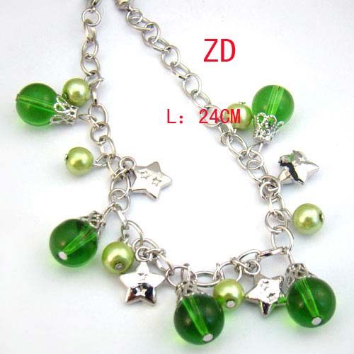   Plate Green Glass Pearl Beads Link Chain Charm Bracelet Jewelry  