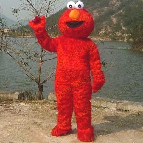 Sesame Street Red Elmo Monster Costume Mascot Adult Size Fancy Dress 
