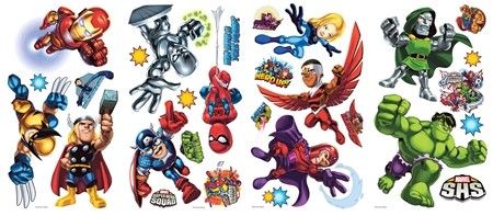 29 New SUPER HERO SQUAD WALL DECALS Marvel Room Stickers Boys Bedroom 