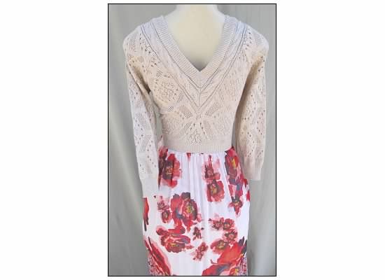 NEW Free People Romantic Maxi Floral Dress V Neck Crochet Knit Detail 