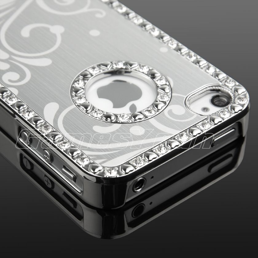 Luxury Bling Chrome Aluminum Diamond Hard Case Cover F iPhone 4 4S 