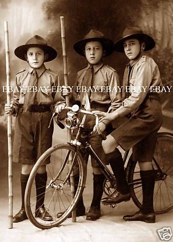 1910   1920  3 EARLY BOY SCOUTS & A BICYCLE    SCOUT UNIFORM PHOTO 
