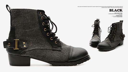   Winter Military Ankle Boots Lace Ups Back Buckle Low Heels  