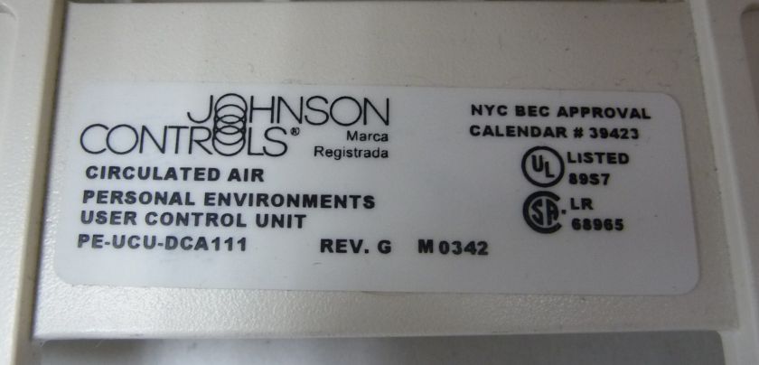 JOHNSON CONTROLS PERSONAL AIR ENVIRONMENT PE FEU DCA111  