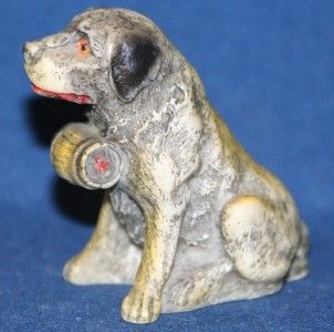 Vintage Saint Bernard Dog Figurine Resin Plastic Tiny  