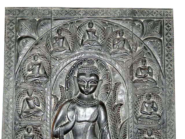 hand carved wall panel. Different mudra of buddha carving door panel 